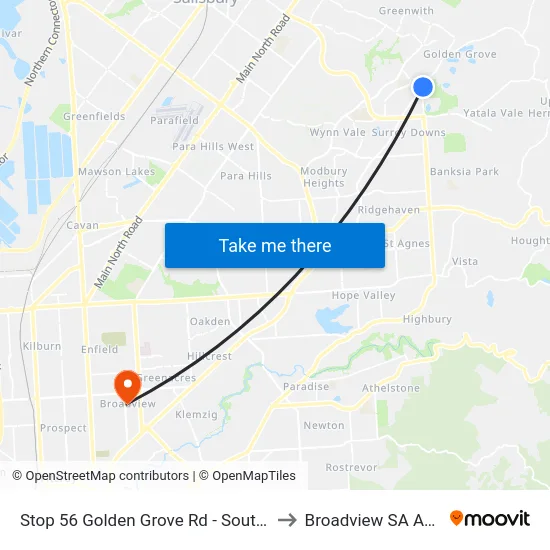 Stop 56 Golden Grove Rd - South East side to Broadview SA Australia map