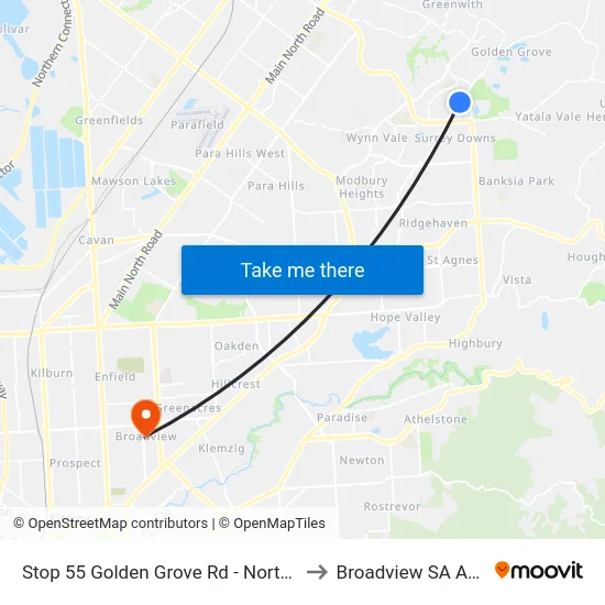 Stop 55 Golden Grove Rd - North West side to Broadview SA Australia map