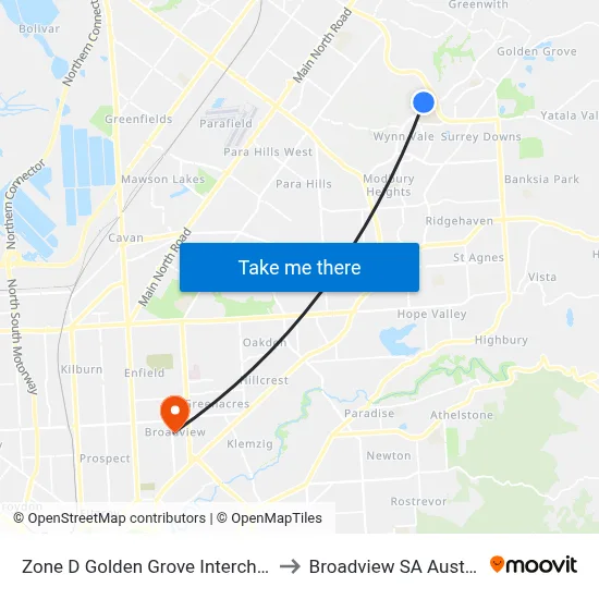 Zone D Golden Grove Interchange to Broadview SA Australia map