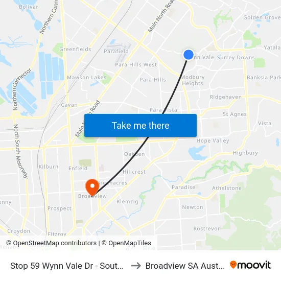 Stop 59 Wynn Vale Dr - South side to Broadview SA Australia map
