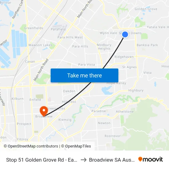 Stop 51 Golden Grove Rd - East side to Broadview SA Australia map