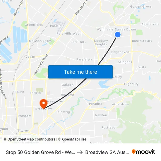 Stop 50 Golden Grove Rd - West side to Broadview SA Australia map