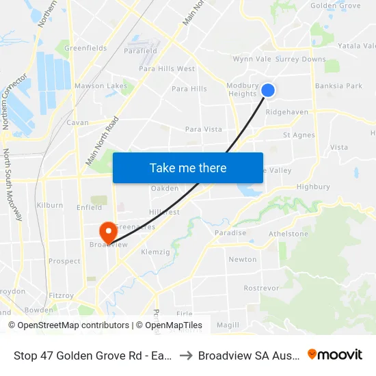 Stop 47 Golden Grove Rd - East side to Broadview SA Australia map