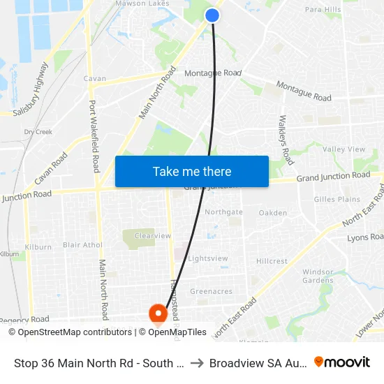 Stop 36 Main North Rd - South East side to Broadview SA Australia map
