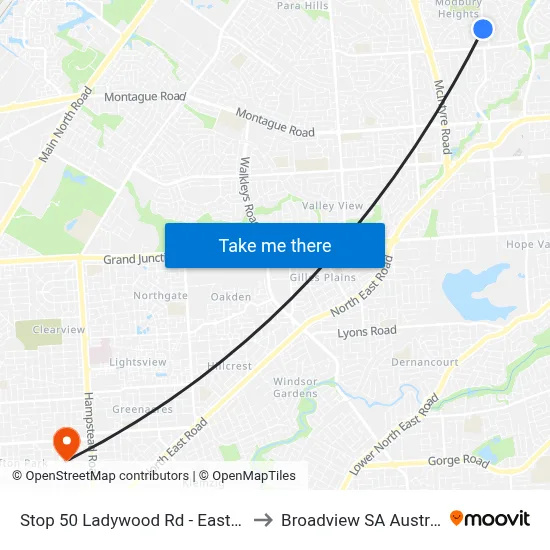 Stop 50 Ladywood Rd - East side to Broadview SA Australia map