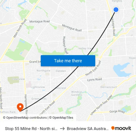 Stop 55 Milne Rd - North side to Broadview SA Australia map