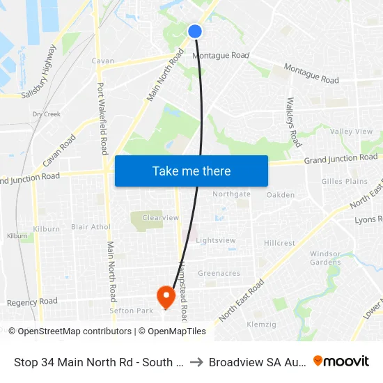 Stop 34 Main North Rd - South East side to Broadview SA Australia map