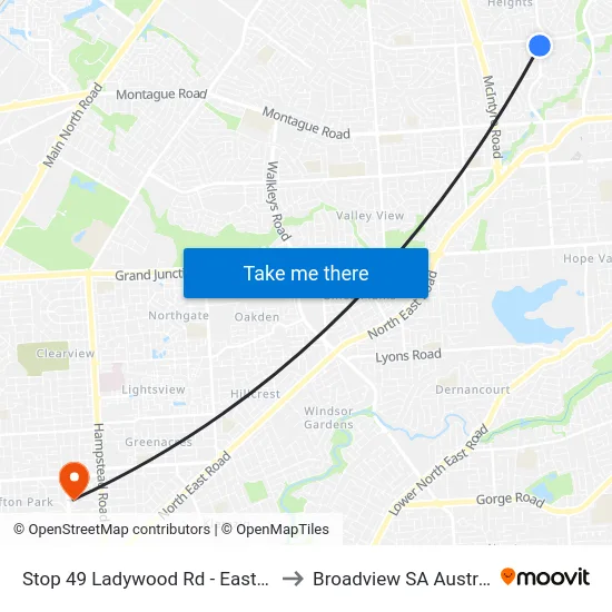 Stop 49 Ladywood Rd - East side to Broadview SA Australia map