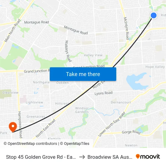 Stop 45 Golden Grove Rd - East side to Broadview SA Australia map