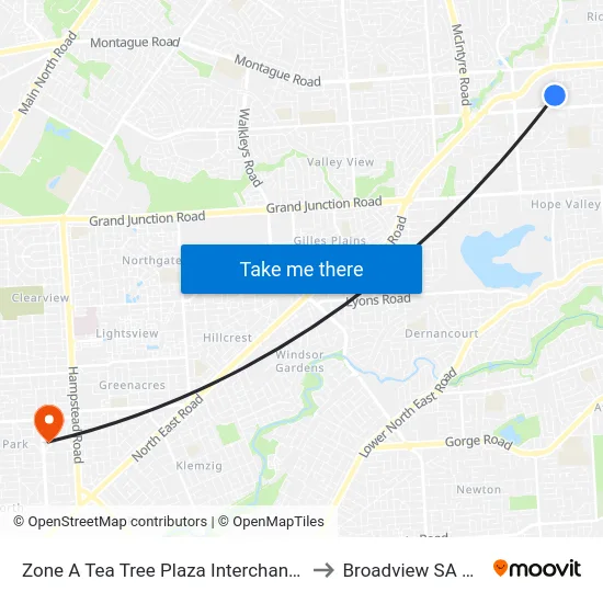 Zone A Tea Tree Plaza Interchange - West side to Broadview SA Australia map