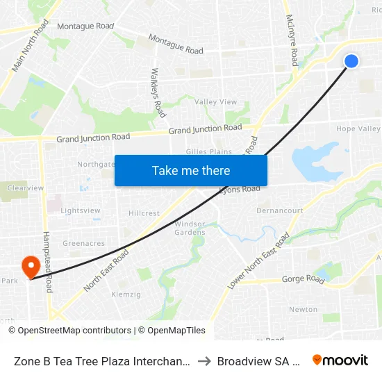 Zone B Tea Tree Plaza Interchange - West side to Broadview SA Australia map
