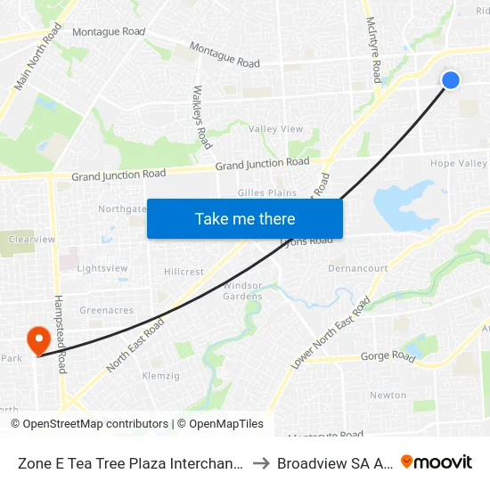 Zone E Tea Tree Plaza Interchange - East side to Broadview SA Australia map
