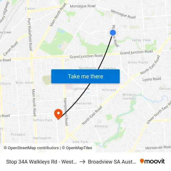 Stop 34A Walkleys Rd - West side to Broadview SA Australia map