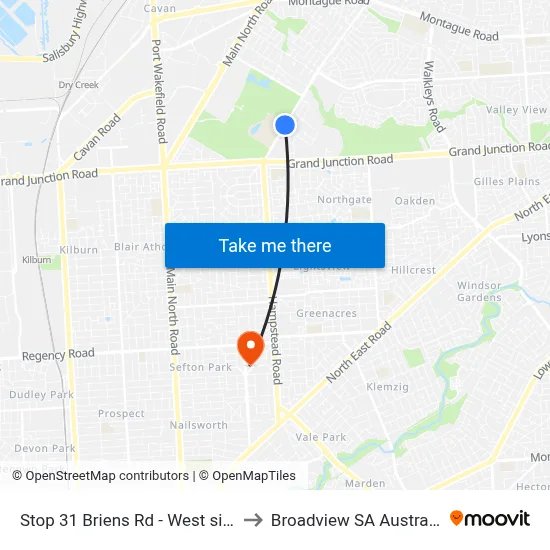 Stop 31 Briens Rd - West side to Broadview SA Australia map