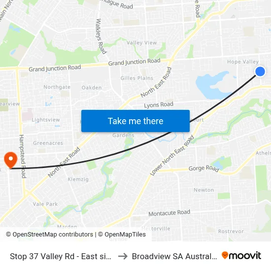 Stop 37 Valley Rd - East side to Broadview SA Australia map