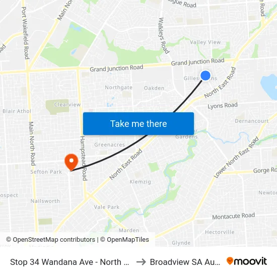 Stop 34 Wandana Ave - North East side to Broadview SA Australia map