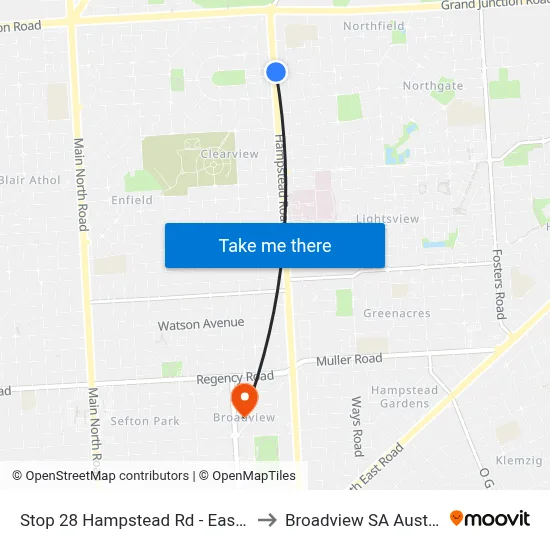 Stop 28 Hampstead Rd - East side to Broadview SA Australia map