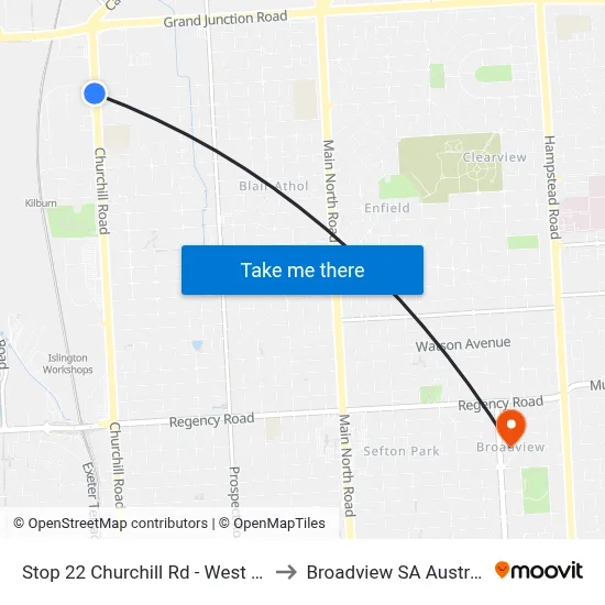 Stop 22 Churchill Rd - West side to Broadview SA Australia map