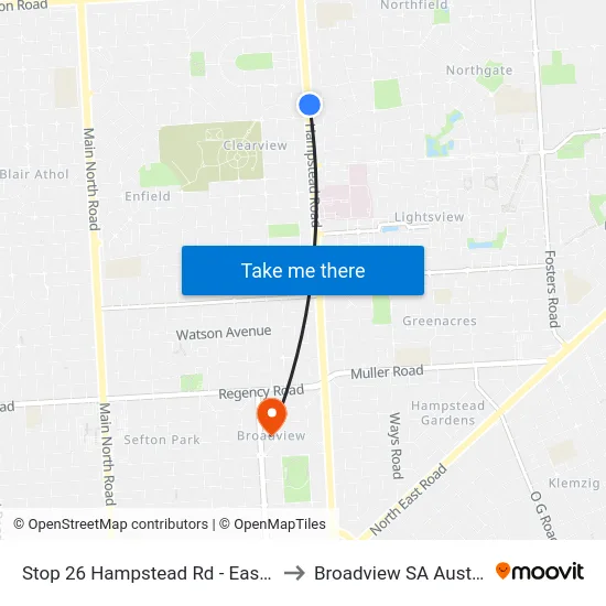 Stop 26 Hampstead Rd - East side to Broadview SA Australia map