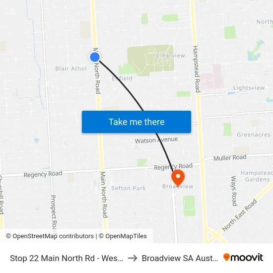 Stop 22 Main North Rd - West side to Broadview SA Australia map