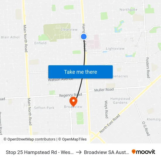 Stop 25 Hampstead Rd - West side to Broadview SA Australia map