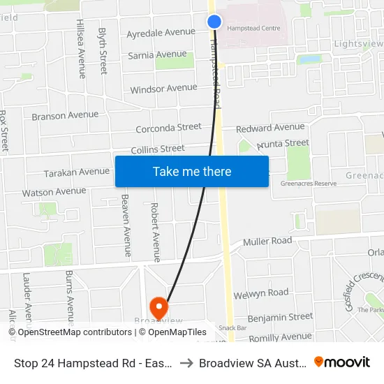 Stop 24 Hampstead Rd - East side to Broadview SA Australia map