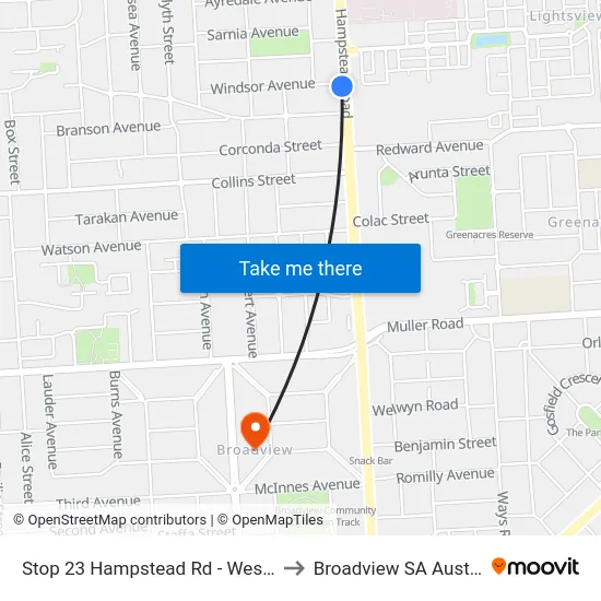 Stop 23 Hampstead Rd - West side to Broadview SA Australia map