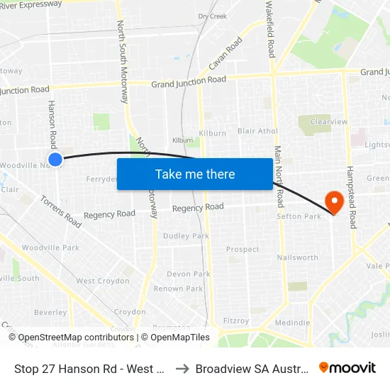 Stop 27 Hanson Rd - West side to Broadview SA Australia map
