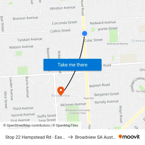 Stop 22 Hampstead Rd - East side to Broadview SA Australia map