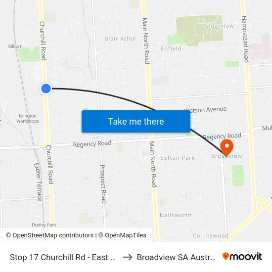 Stop 17 Churchill Rd - East side to Broadview SA Australia map