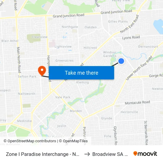 Zone I Paradise Interchange - North West side to Broadview SA Australia map