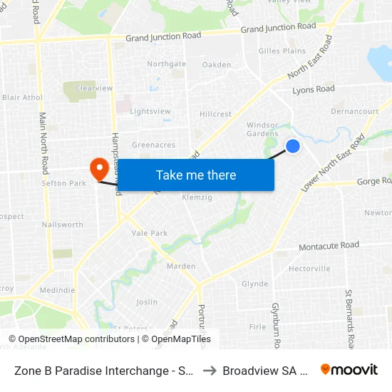 Zone B Paradise Interchange - South East side to Broadview SA Australia map