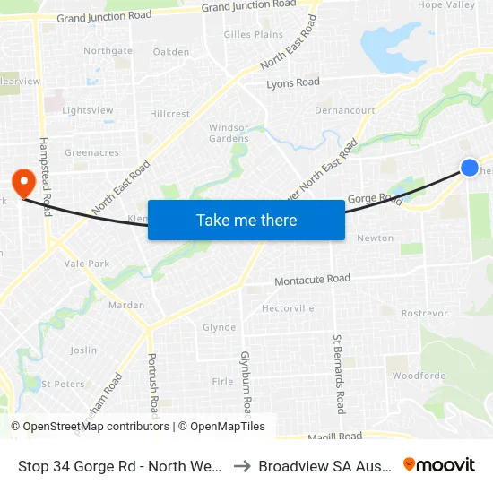 Stop 34 Gorge Rd - North West side to Broadview SA Australia map