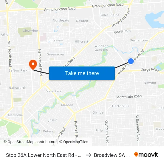 Stop 26A Lower North East Rd - South East side to Broadview SA Australia map