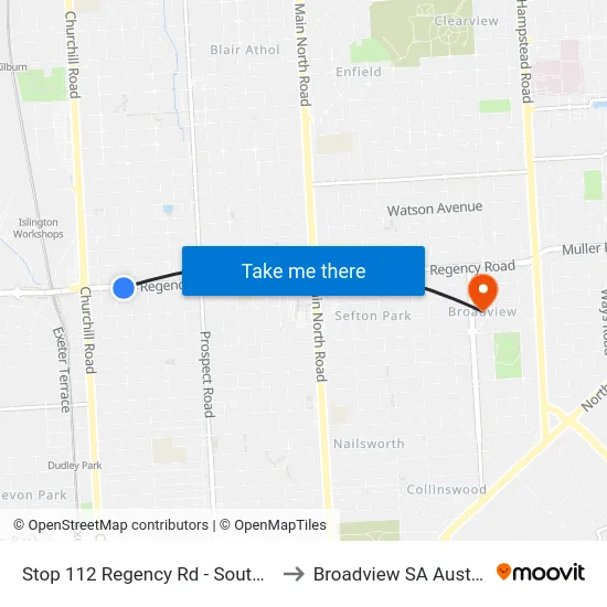 Stop 112 Regency Rd - South side to Broadview SA Australia map