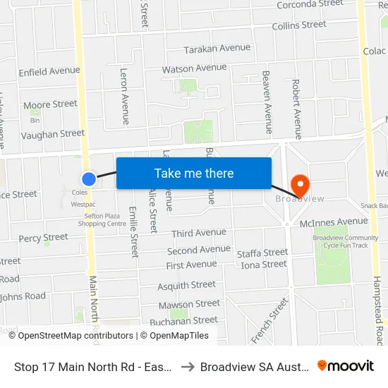 Stop 17 Main North Rd - East side to Broadview SA Australia map