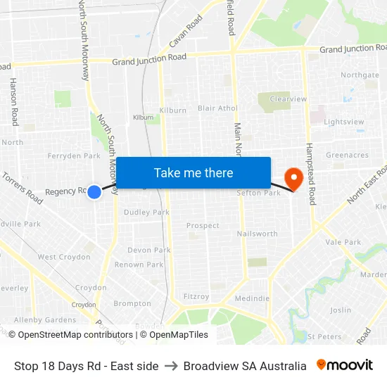 Stop 18 Days Rd - East side to Broadview SA Australia map
