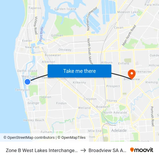 Zone B West Lakes Interchange - West side to Broadview SA Australia map