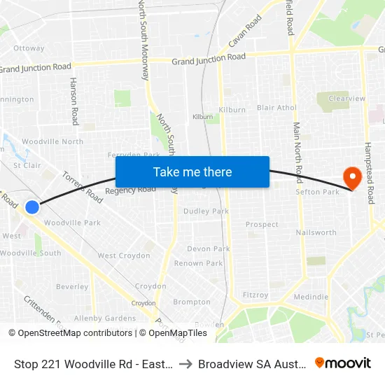 Stop 221 Woodville Rd - East side to Broadview SA Australia map