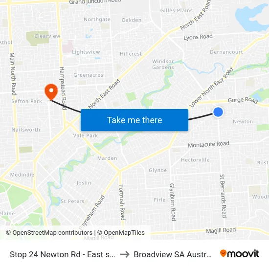 Stop 24 Newton Rd - East side to Broadview SA Australia map