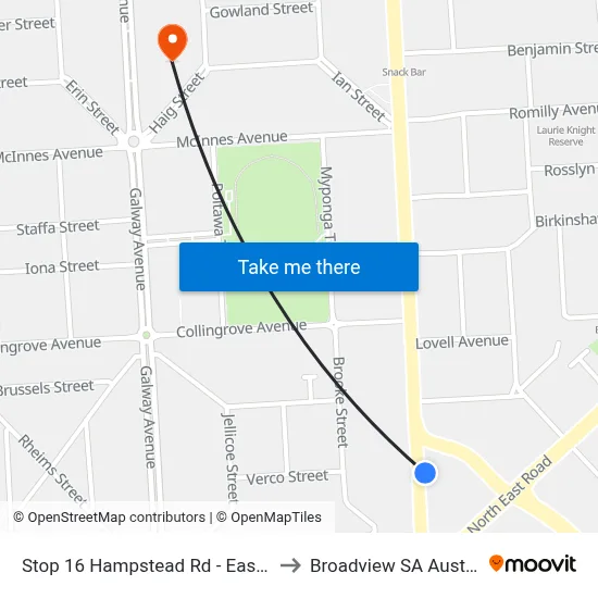 Stop 16 Hampstead Rd - East side to Broadview SA Australia map