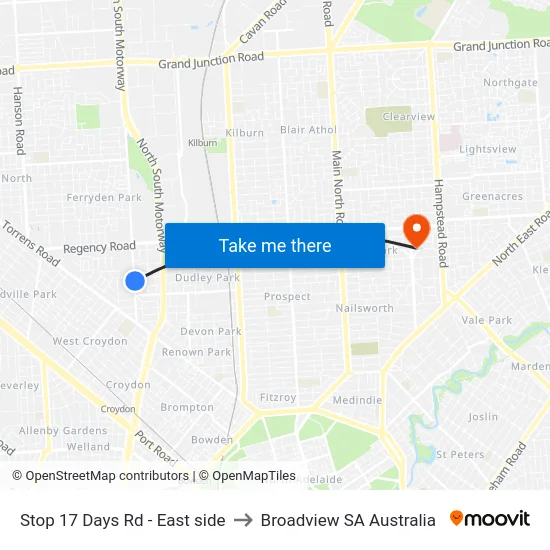 Stop 17 Days Rd - East side to Broadview SA Australia map
