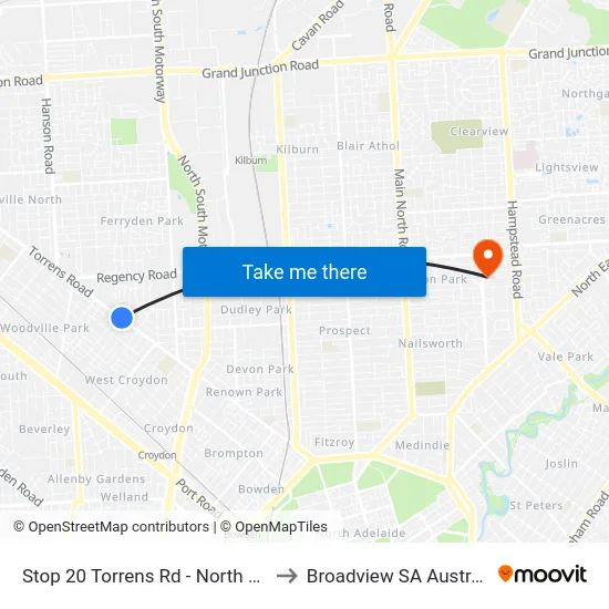 Stop 20 Torrens Rd - North side to Broadview SA Australia map