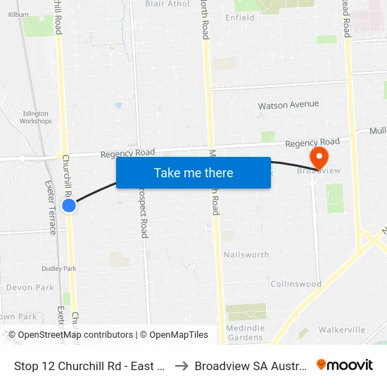 Stop 12 Churchill Rd - East side to Broadview SA Australia map