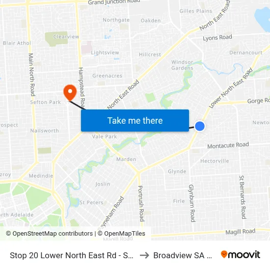 Stop 20 Lower North East Rd - South East side to Broadview SA Australia map