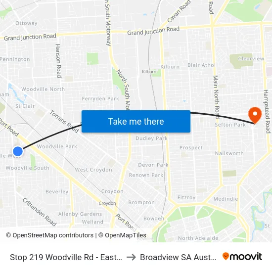 Stop 219 Woodville Rd - East side to Broadview SA Australia map