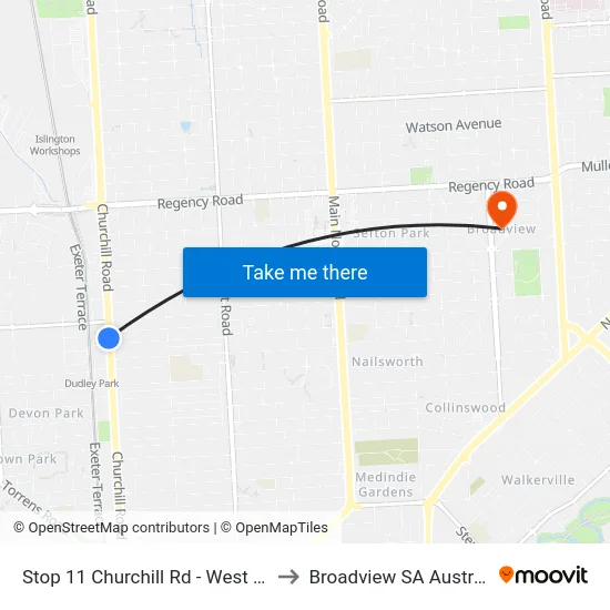 Stop 11 Churchill Rd - West side to Broadview SA Australia map