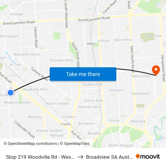 Stop 219 Woodville Rd - West side to Broadview SA Australia map