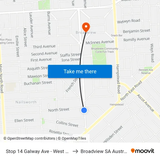 Stop 14 Galway Ave - West side to Broadview SA Australia map