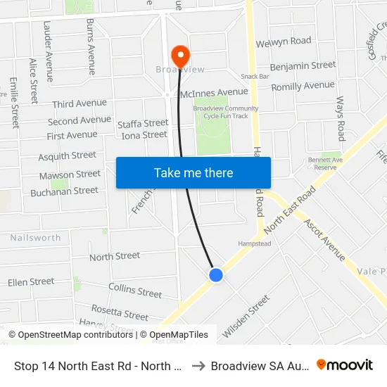 Stop 14 North East Rd - North West side to Broadview SA Australia map